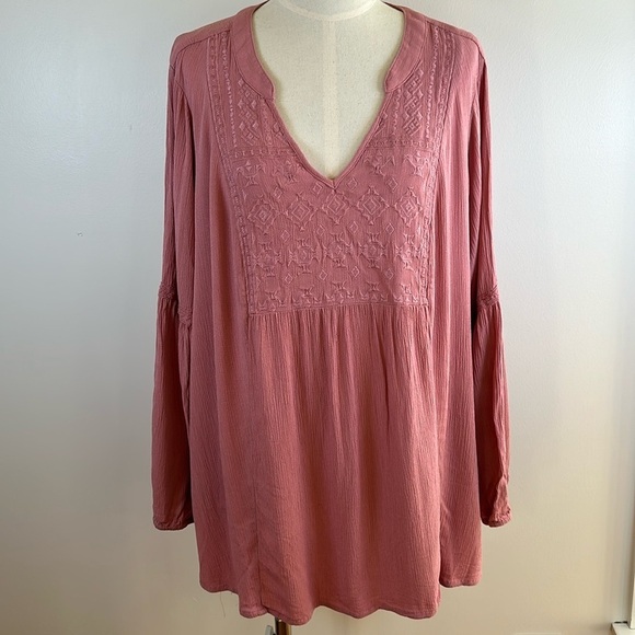 Torrid Crinkle Gauze Embroidered Long Sleeve Top Size 3 - Picture 1 of 12